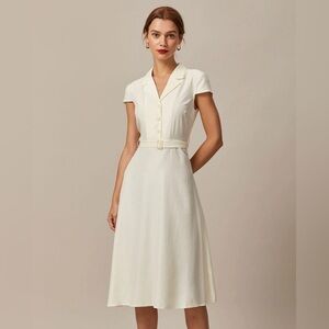 Rihoas Beige Lapel Cap Sleeve Shirt Midi Dress, NWT, XS